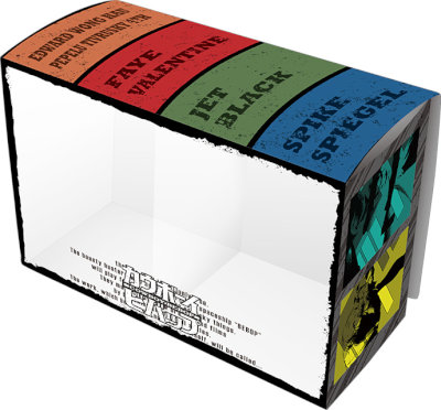 キャラクターデッキケースW カウボーイビバップ「ビバップ号メンバー」 (外寸)約幅150×高98×厚65mm、(内箱内寸)約幅70×高96×厚60mm(2個入り)、(セパレーター)約幅66×高87×ミミ8mm(4枚入り)